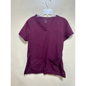 MedCouture Insight XS Wine‎ Scrub Top V Neck Short Sleeve Pockets Women's